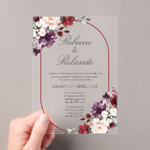 Burgundy Blume Elegante Hochzeit Einladung Spanisc