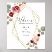 Burgundy Blume Eukalyptus Wedding Welcome Poster (Vorne)