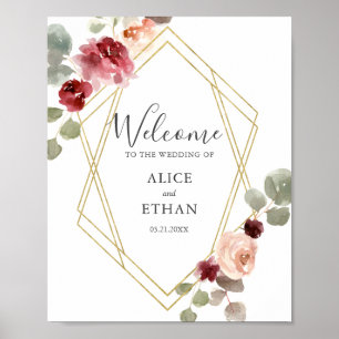Burgundy Blume Eukalyptus Wedding Welcome Poster