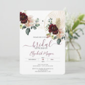 Burgundy Blume Glitzer Glass Bridal Luncheon Einladung (Stehend Vorderseite)