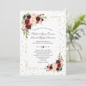 Burgundy Blume Gold Glitzer Confetti Wedding Einladung (Stehend Vorderseite)
