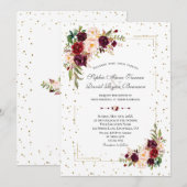 Burgundy Blume Gold Glitzer Confetti Wedding Einladung (Vorne/Hinten)