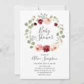 Burgundy Blume Greenery Eucalyptus Baby Shower Einladung (Vorderseite)