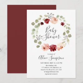 Burgundy Blume Greenery Eucalyptus Baby Shower Einladung
