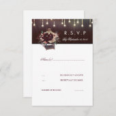 Burgundy Blume Lanter Rustic Wedding RSVP Card (Vorne/Hinten)