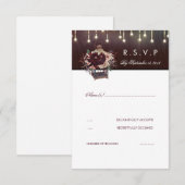 Burgundy Blume Lanter Rustic Wedding RSVP Card Karte (Vorne/Hinten)