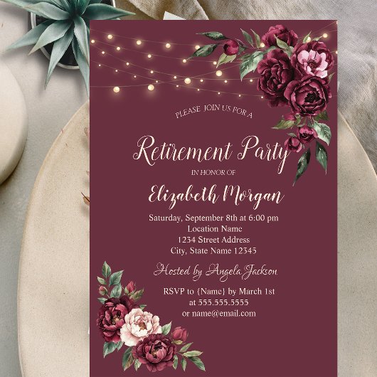 Burgundy Blume Lights Burgund Rente Einladung