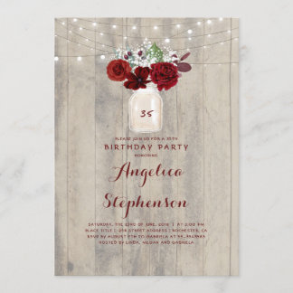 Burgundy Blume Mason Jar Rustic Geburtstagsparty Einladung