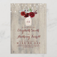 Burgundy Blume Mason Jar Rustic Wood Wedding