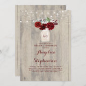Burgundy Blume Mason Jar Rustikales Brautparty Einladung (Vorne/Hinten)