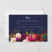 Burgundy Blume Navy Blue Wedding RSVP (Vorderseite)