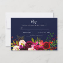 Burgundy Blume Navy Blue Wedding RSVP
