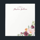 Burgundy Blume Personalisierte Notepad Stationieru Notizblock<br><div class="desc">Hübschere Notepads im Kleinen Bayleigh Store!</div>