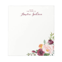 Burgundy Blume Personalisierte Notepad Stationieru Notizblock