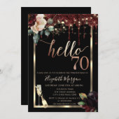 Burgundy Blume, Rahmen, Champagner 70. Geburtstag Einladung (Vorne/Hinten)