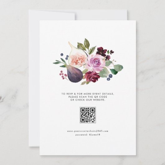 Burgundy-Blume und Brautparty mit Fig-QR-Code Einladung (Rückseite)