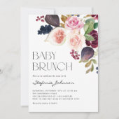 Burgundy-Blume und Fig QR-Code Baby Brunch Einladung (Vorderseite)