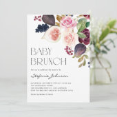Burgundy-Blume und Fig QR-Code Baby Brunch Einladung (Stehend Vorderseite)