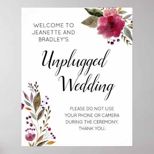 Burgundy Blume Unplugged Wedding Zeremonie Poster (Vorne)