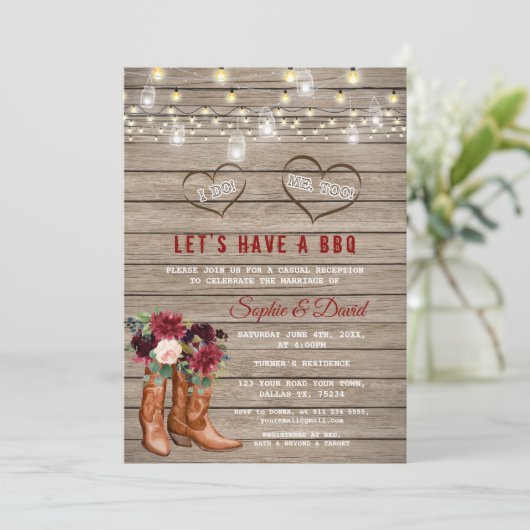 Burgundy Blume Western Cowboy Boots Ich mache GRIL Einladung (Stehend Vorderseite)