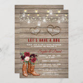 Burgundy Blume Western Cowboy Boots Ich mache GRIL Einladung (Vorne/Hinten)