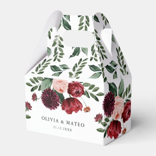 Burgundy Blume Winter Wedding Favor Box Geschenkschachtel (Vorderseite)