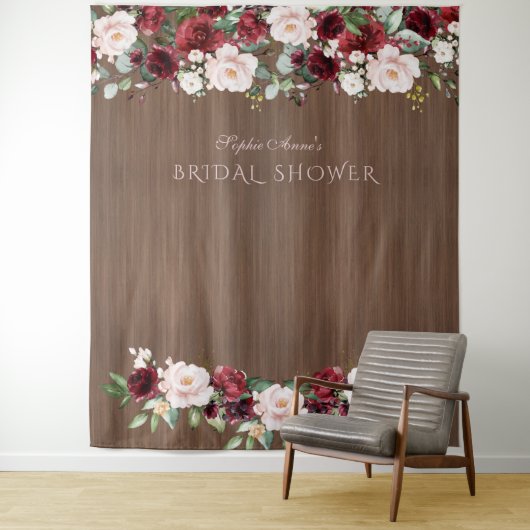Burgundy Blume Wood Brautparty Foto Stand Wandteppich (Beispiel)