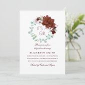 Burgundy Blume Wreath Elegant Babydusche Einladung (Stehend Vorderseite)