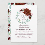 Burgundy Blume Wreath Elegant Babydusche Einladung (Vorne/Hinten)