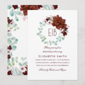 Burgundy Blume Wreath Elegantes Brautparty Einladung (Vorne/Hinten)