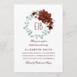 Burgundy Blume Wreath Elegantes Brautparty Einladung