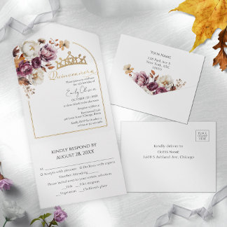 Burgundy Blumenarche Fall Quinceanera All In One Einladung