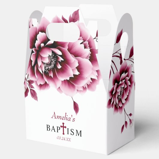 Burgundy Blumendelle Blume Mädchen Taufe Danke Geschenkschachtel (Geöffnet)