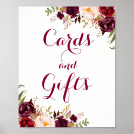 Burgundy Blumenkarten und Geschenke Hochzeitspende Poster