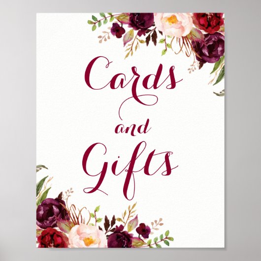 Burgundy Blumenkarten und Geschenke Hochzeitspende Poster (Vorne)