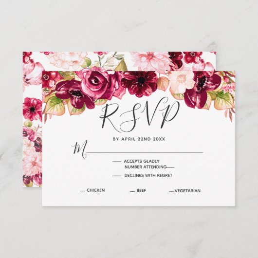 Burgundy Blumenkohl Hochzeit UAWG RSVP Karte (Vorne/Hinten)