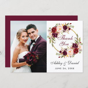 Burgundy Blumenschreath Wedding Foto Dankcard Dankeskarte