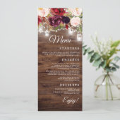 Burgundy Blumenstrauß Hochzeitmenü Menükarte (Stehend Vorderseite)