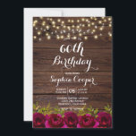 Burgundy Blumenstrauß Holz 60. Geburtstag Einladung<br><div class="desc">Land Rustikales Burgund Marsala Floral | Barnholz 60. Meilenstein Geburtstagsparty Einladung Vorlagen. Rustikales Bordeaux, marsala Aquarellfarben, botanisch florale Anordnung Hochzeitsdesign mit grünen Blätter und Saitenleuchten auf dunkelbraunem Stallholz. Freuen Sie sich auf ein elegantes, handgeschriebenes Typografie-Design. Große Wahl für die Erwachsenen Geburtstagsparty für sie: 13. 15. 16. 18. 20. 21. 30....</div>