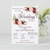 Burgundy Blumenwasser Farbe - einfache Linien Einladung (Stehend Vorderseite)