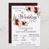 Burgundy Blumenwasser Farbe - einfache Linien Einladung (Vorne/Hinten)