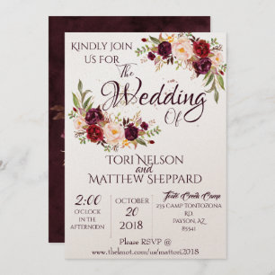 Burgundy Blumenwasser Farbe - einfache Linien Einladung