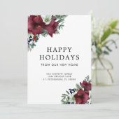 Burgundy Blumenweihnachtsthema Holiday Moving Ankündigung (Stehend Vorderseite)