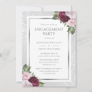 Burgundy Blush and Silver Floral Engagement Party Einladung