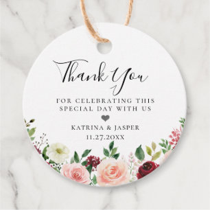 Burgundy Blush Bloral Bouquet Wedding Geschenkanhänger