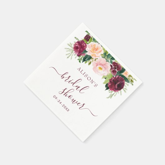 Burgundy Blush Bloral Brautparty Serviette (Ecke)