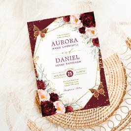 Burgundy Blush Bloral Butterfly Geometric Wedding Einladung