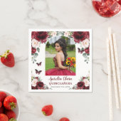 Burgundy Blush Bloral Butterfly Quinceañera Foto Serviette (Beispiel)