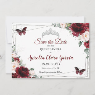 Burgundy Blush Bloral Crown Quinceañera 3 Fotos Save The Date