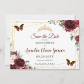 Burgundy Blush Bloral Crown Quinceañera 3 Fotos Save The Date (Vorderseite)